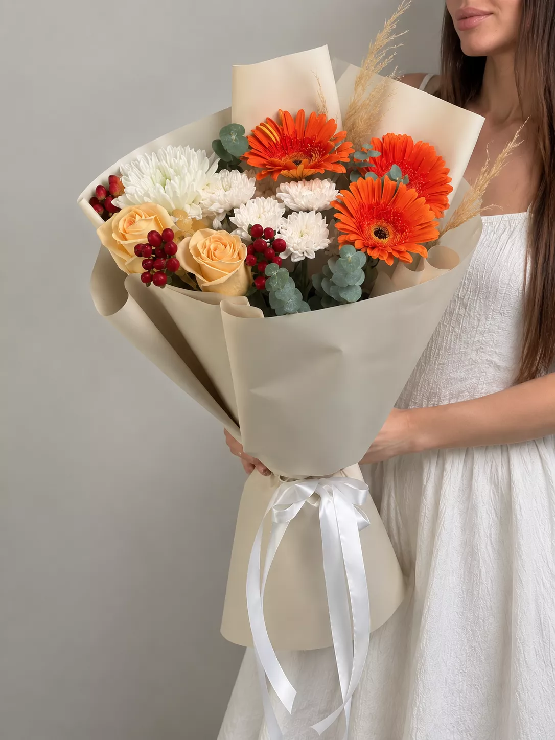 Сборный букет с герберами «Солнечный сентябрь»
